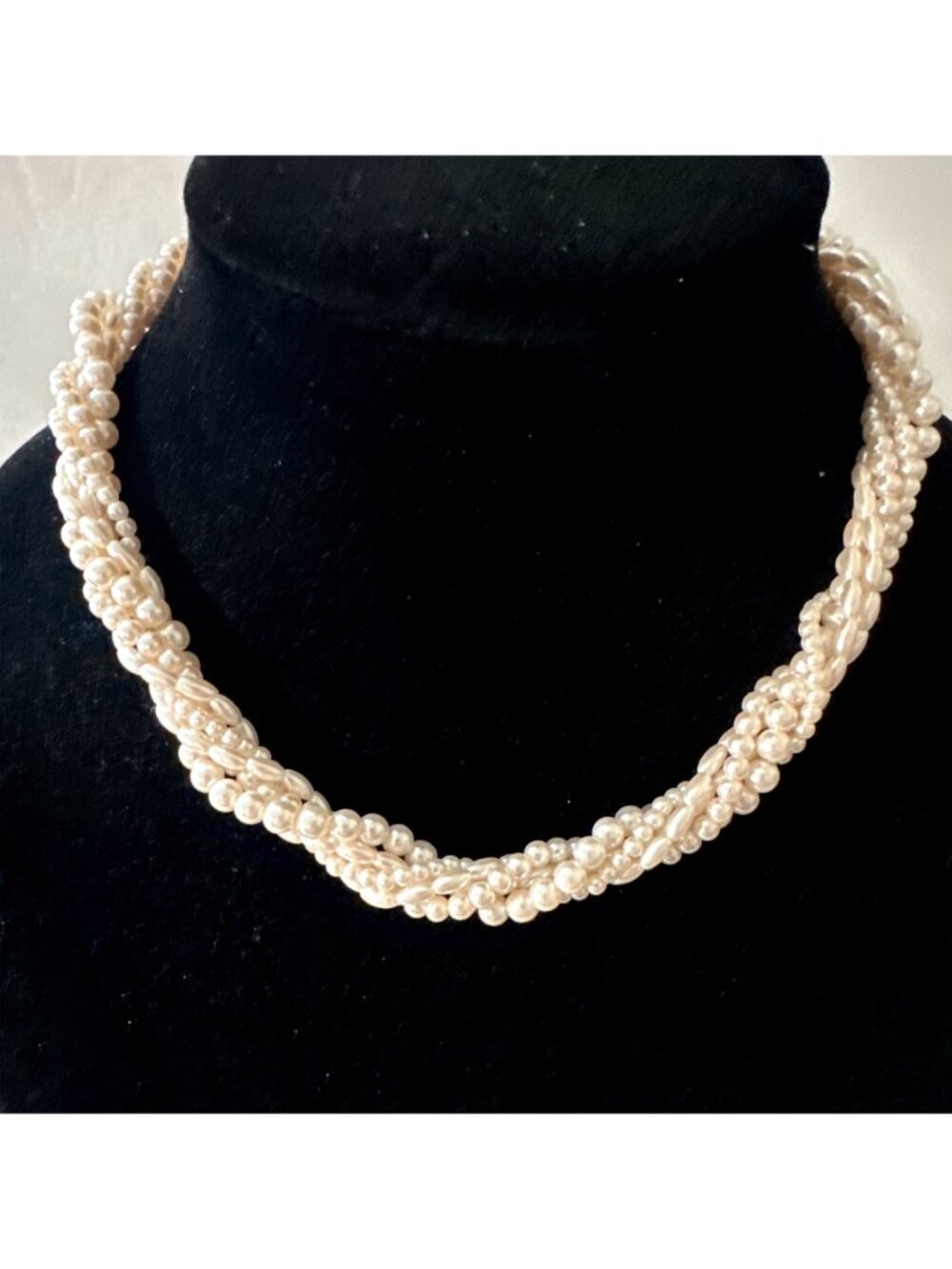Elegant Multi-Strand Faux Pearl Collar Necklace Twisted Torsade 17" Vintage